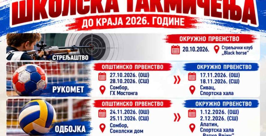 Распоред школских такмичења - октобар 2026.година